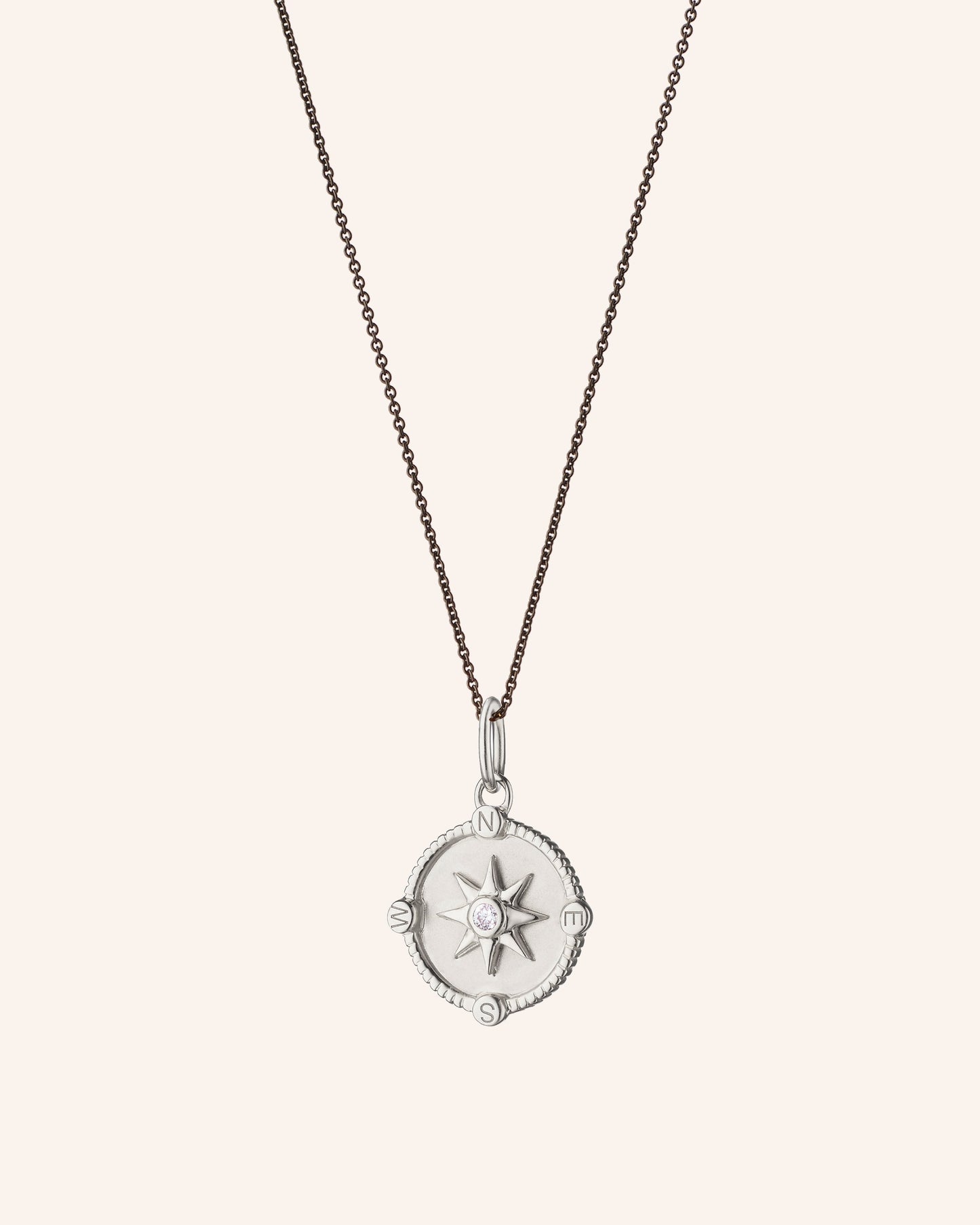 Mini "Adventure" Compass Necklace with White Sapphire