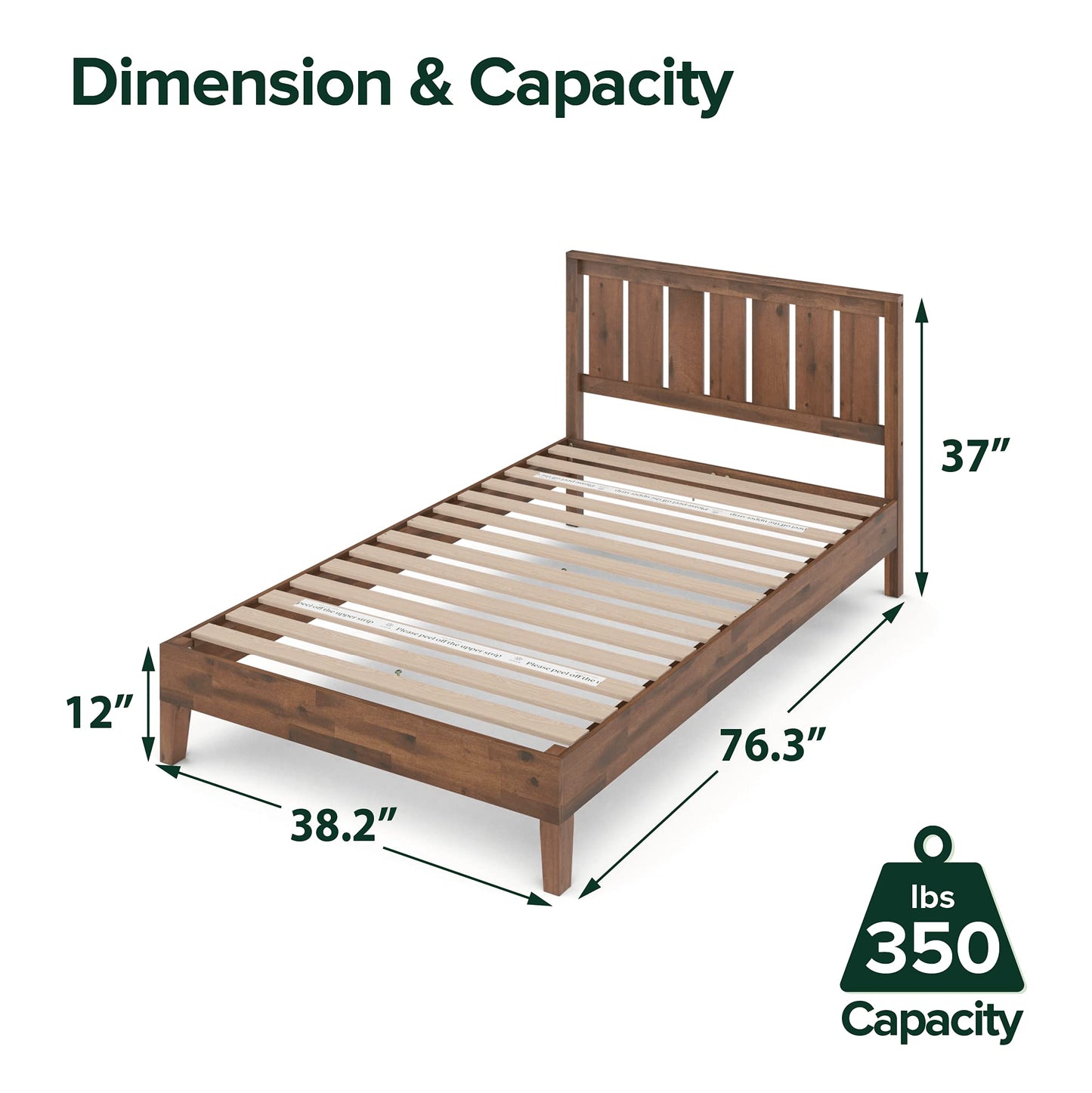 ZINUS Vivek Wood Platform Bed Frame with Headboard Queen