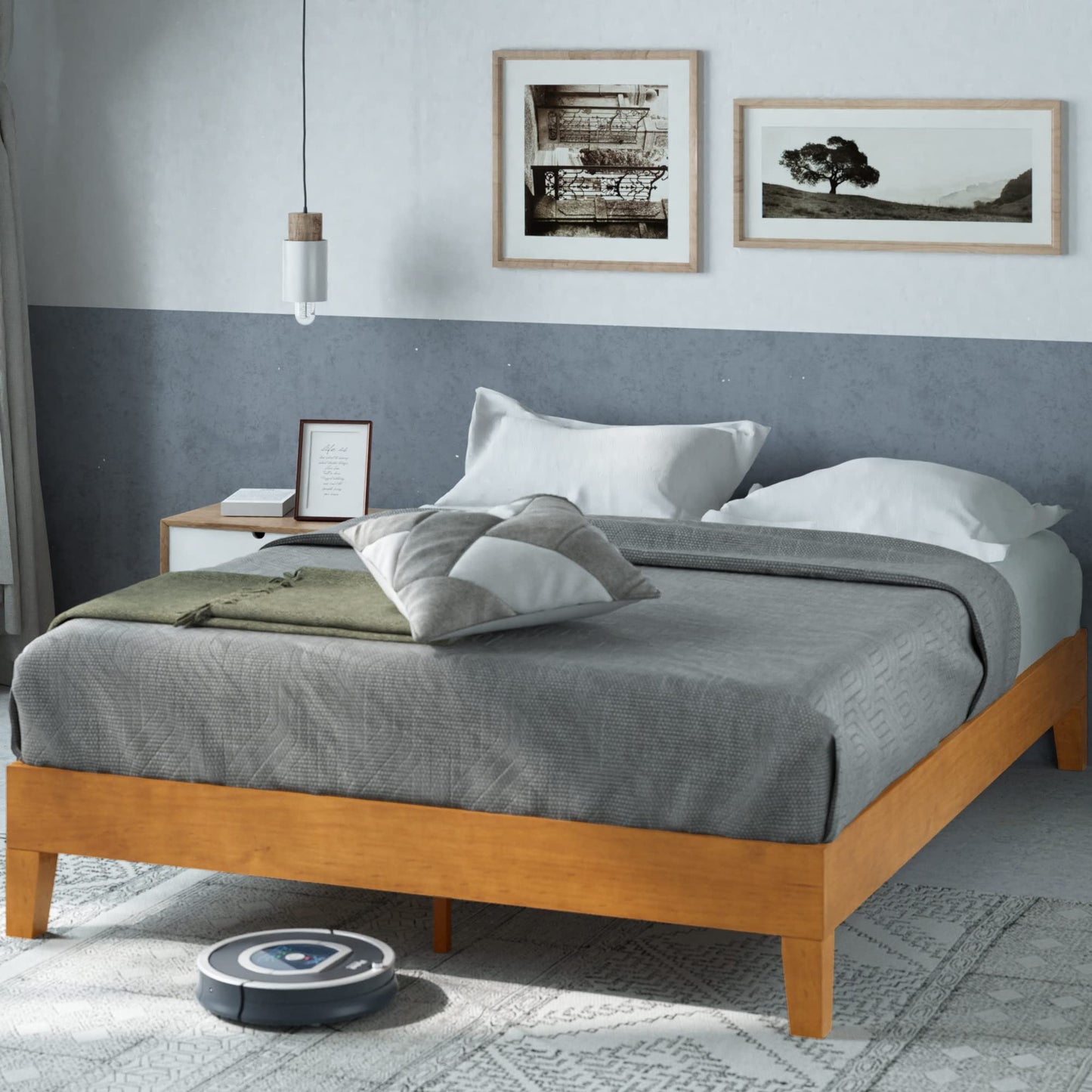 ZINUS Vivek Wood Platform Bed Frame with Headboard Queen