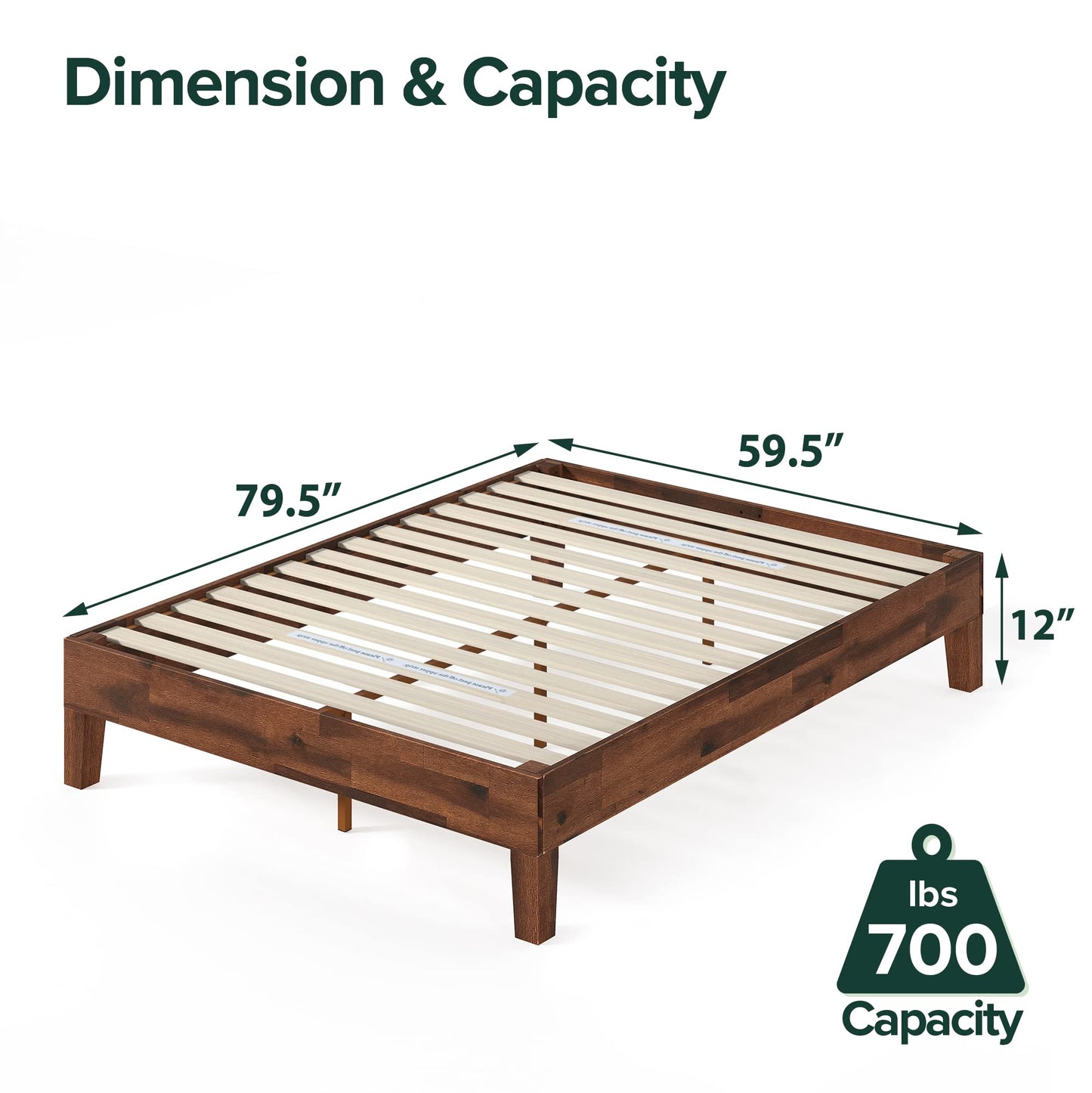ZINUS Vivek Wood Platform Bed Frame with Headboard Queen