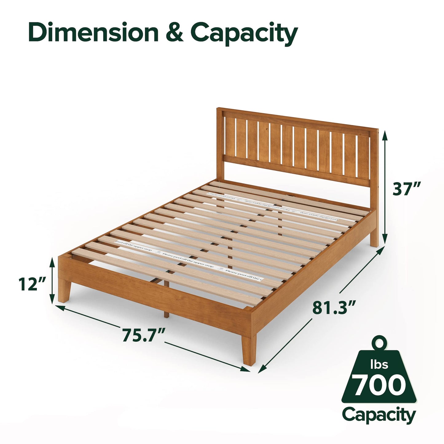 ZINUS Vivek Wood Platform Bed Frame with Headboard Queen