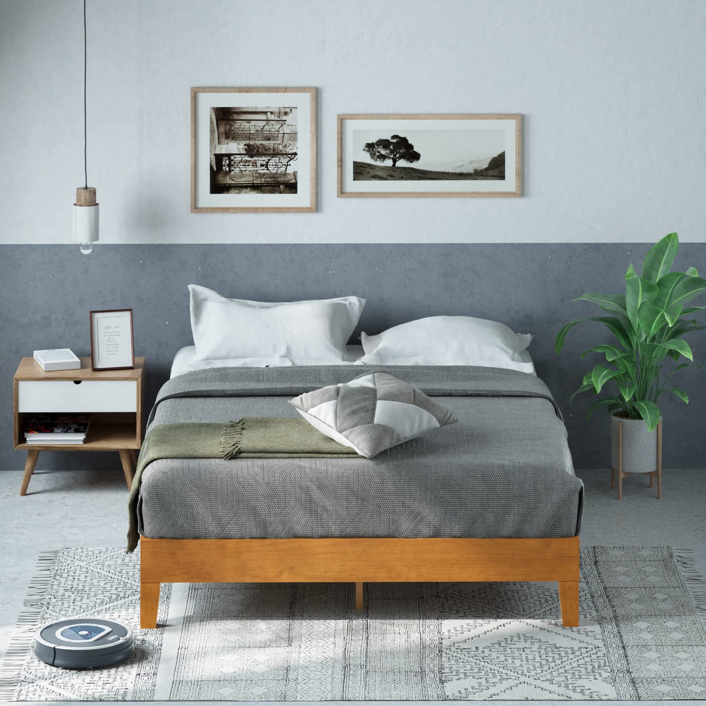ZINUS Vivek Wood Platform Bed Frame with Headboard Queen