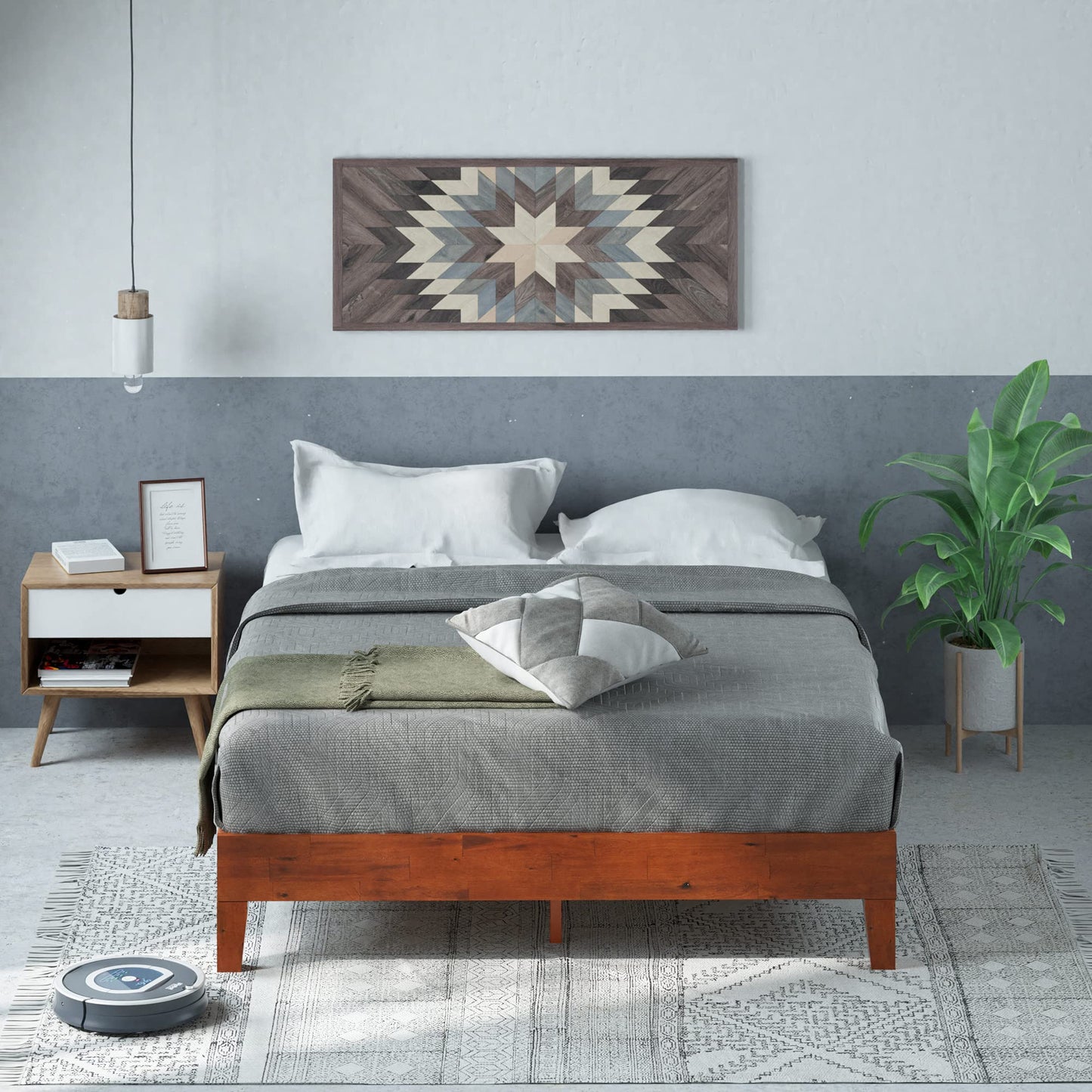 ZINUS Vivek Wood Platform Bed Frame with Headboard Queen