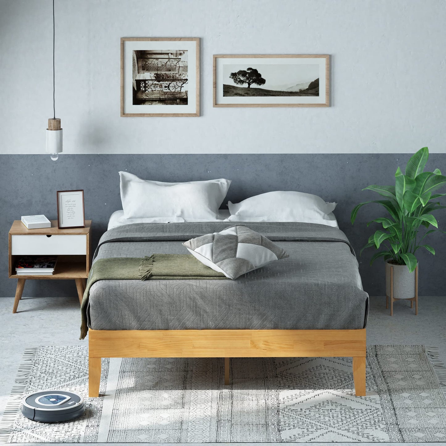ZINUS Vivek Wood Platform Bed Frame with Headboard Queen