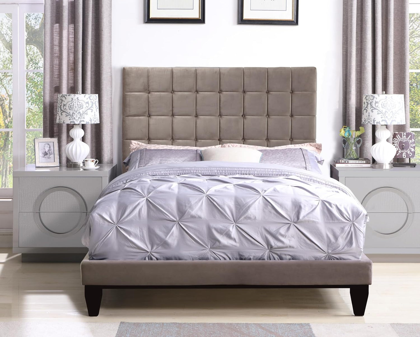 Iconic Home Beethoven Queen Velvet Bed Frame Taupe