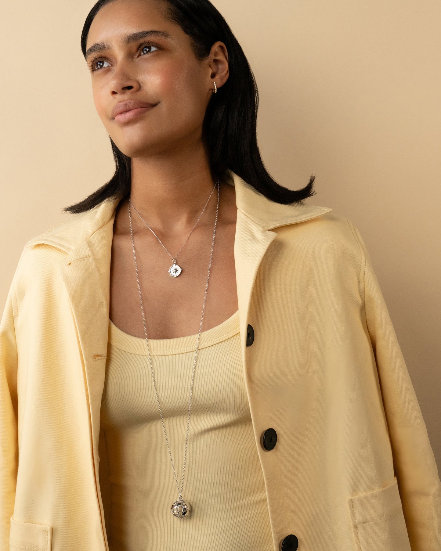 Mini "Adventure" Compass Necklace with White Sapphire
