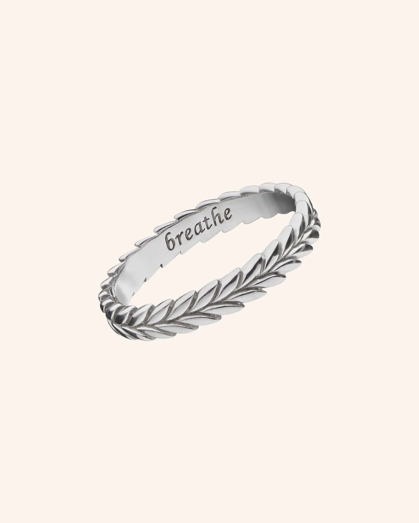 "Breathe" Leaf Poesy Sterling Silver Stackable Ring