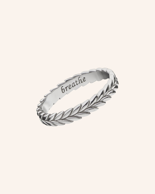 "Breathe" Leaf Poesy Sterling Silver Stackable Ring