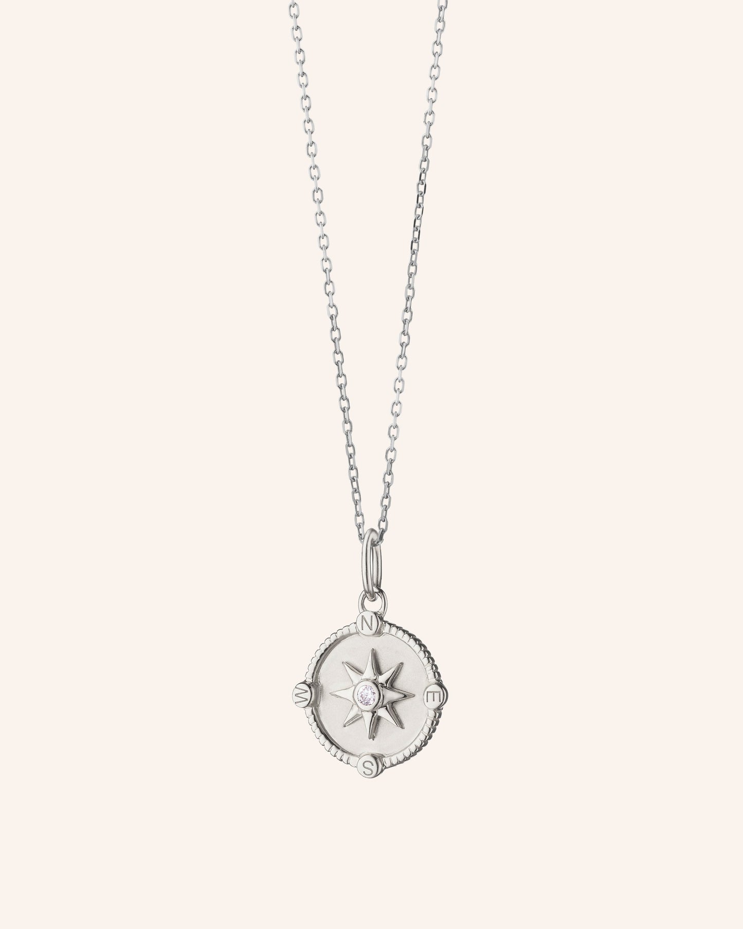 Mini "Adventure" Compass Necklace with White Sapphire