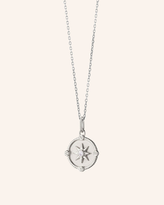 Mini "Adventure" Compass Necklace with White Sapphire