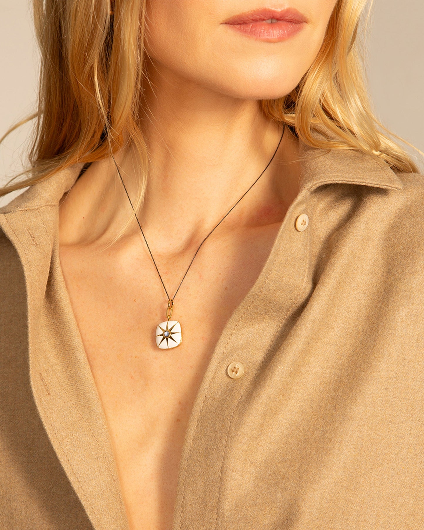 White Enamel Vermeil Cushion Locket with Blue Sapphire
