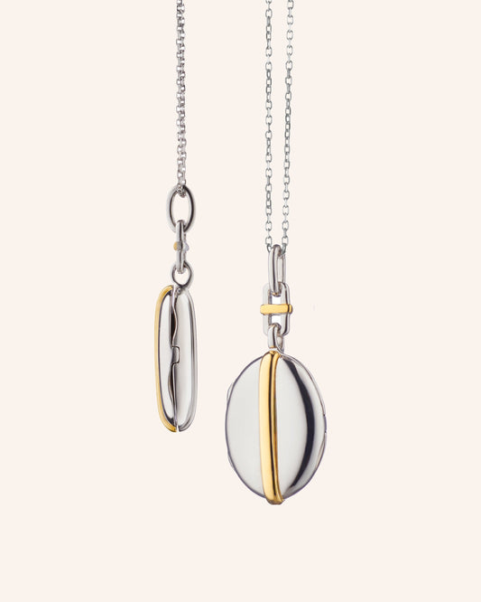 Slim Oval "Tess" Two-Tone Locket Necklace