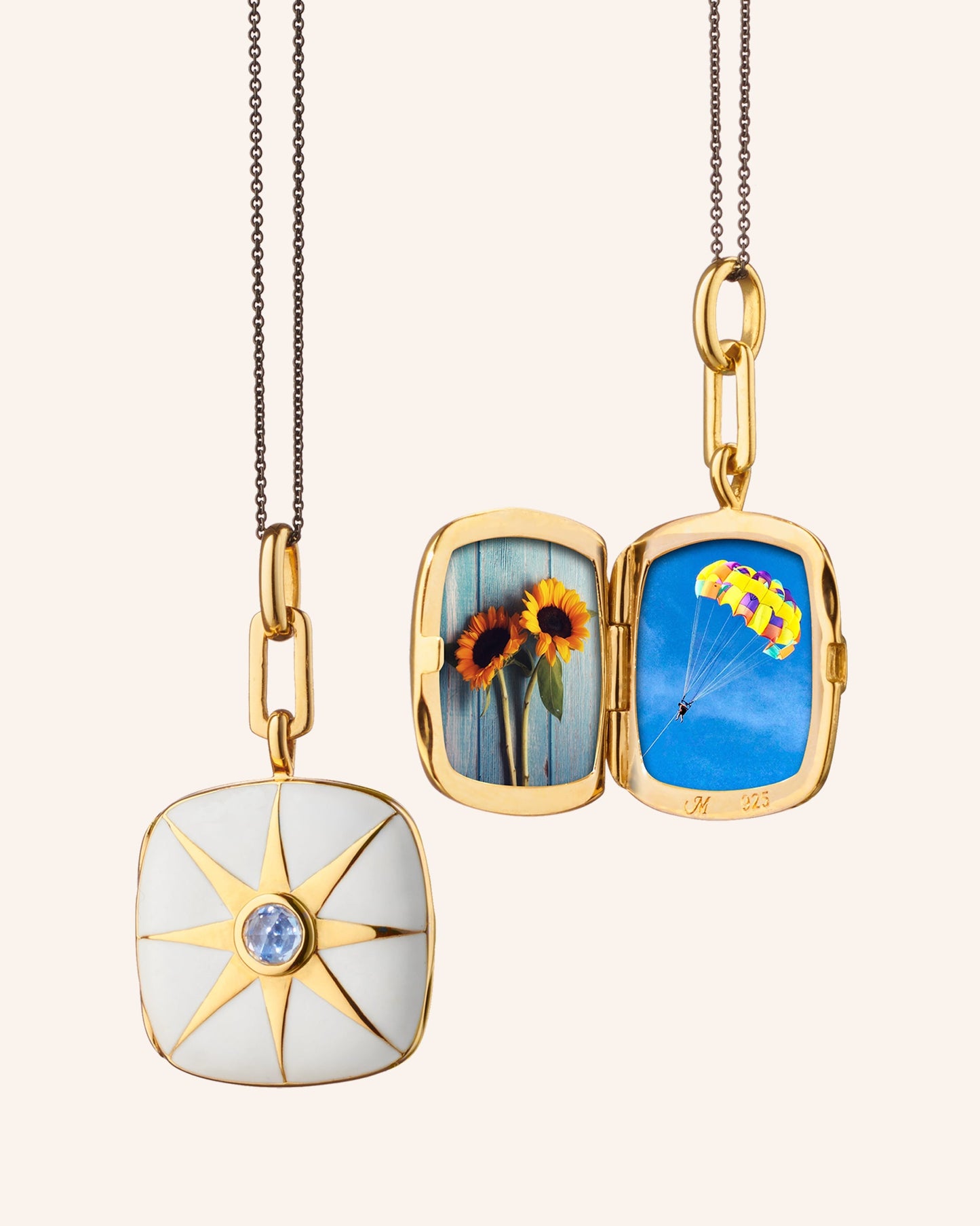 White Enamel Vermeil Cushion Locket with Blue Sapphire