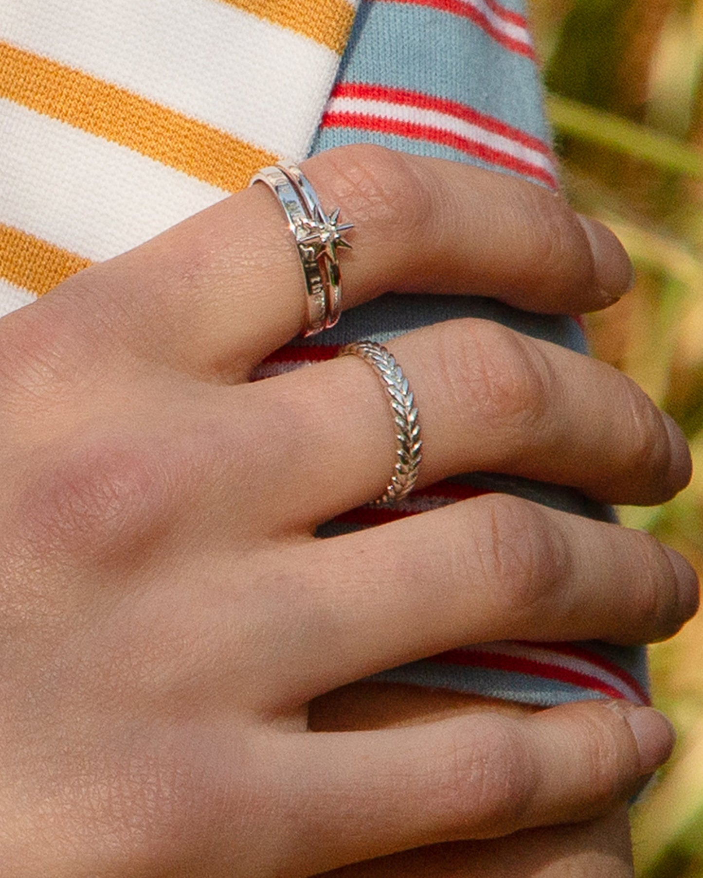"Breathe" Leaf Poesy Sterling Silver Stackable Ring